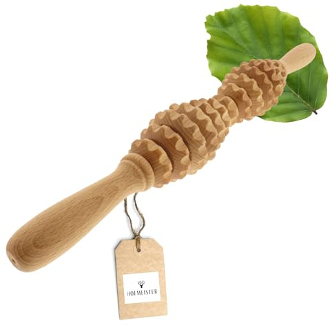 HOFMEISTER® Massageroller Holz 40 cm mit 2 Griffen – Massagegerät für Rücken, Beine und Arme, kontrollierter Druck, geölte Buche, Handarbeit (1 Stück)