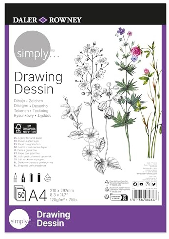 Daler-Rowney Simply Drawing & Sketching Paper Pad, A4, 120gsm, 50 Sheets, For Entry-Level Artists & Hobbyists
