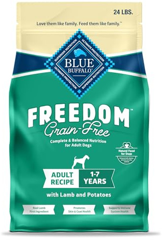 Blue Buffalo Freedom Grain-Free Dry Dog Food, Complete & Balanced Nutrition for Adult Dogs, Made in the USA with Natural Ingredients, Lamb & Potatoes, 24-lb Bag