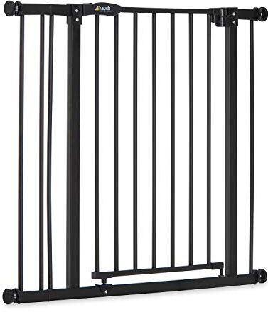 Hauck Treppenschutzgitter / Türschutzgitter Close N Stop incl. 9 cm Verlängerung, für Breiten 84 - 89 cm, ohne Bohren, Einhändiges Öffnen, Beidseitig Schwenkbar, Metall, Schwarz