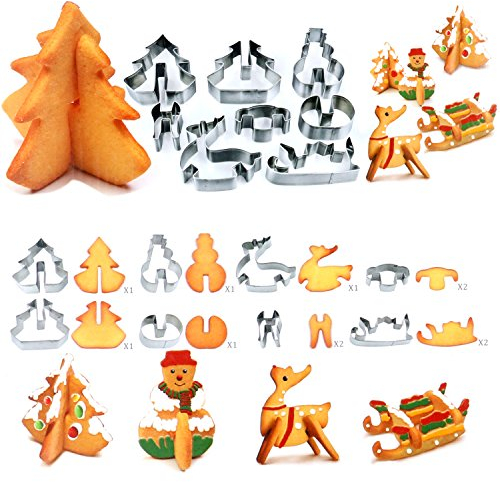 TRIXES 8 pièces 3D Noël Emporte-pièces pour Biscuits Bonhomme de Neige Arbre Traîneau Renne