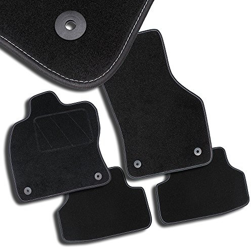 Bär-AfC Auto Fußmatten Classic passend für Honda Jazz 2008-2013, Autoteppiche Nadelvlies Schwarz, Bandeinfassung Schwarz, Ziernaht Weiß, Set 4-teilig, HO01448