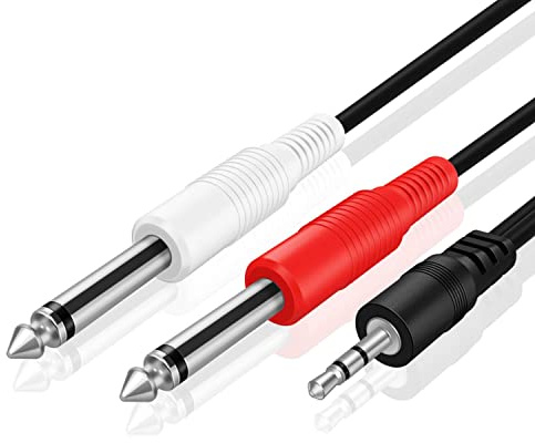 TNP 3,5 mm Klinke auf Dual 6,3 mm Mono Kabel - 2m, Stereo Klinkenkabel zu 2X 6.3 mm Audio Klinkenstecker, Y Adapter AudioKabel für Laptop, Amplifier, Smarthpone, Hi-Fi Stereo Audiosystem