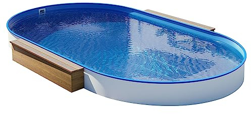 Stahlwandpool Oval 4,00 x 8,00 x 1,35 m - 0,8 mm Folie blau - 0,70 mm Stahlwand feuerverzinkt - Kombi-Handlauf - Einhängeskimmer Ausschnitt - Made in Germany