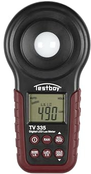 Testboy TV 335 digitales LED-Luxmeter bis 400.000 LUX (LED-Beleuchtung, einstellbare Farbtemperatur, Sensorschutzdeckel, Data-Hold-Funktion), Rot/Schwarz