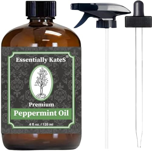 Peppermint Essential Oil 4 oz. with Huge Glass Bottle, Glass Dropper, and Sprayer. Detailed User's Guide E-Book. Skin Care, Garden Care, and Hair Care.
