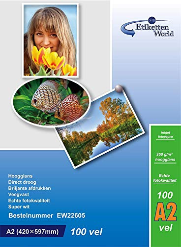 100 Blatt EtikettenWorld Fotopapier A2 260g/qm hochglänzend wasserfest