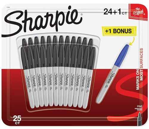 Sharpie 41444 Permanent Markeringspennor med Fin Spets, Svart, Paket med 25