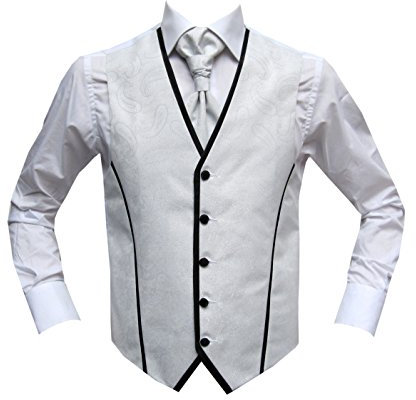 MMUGA Hochzeitswesten Set mit Plastron mit Biese Weiß 54