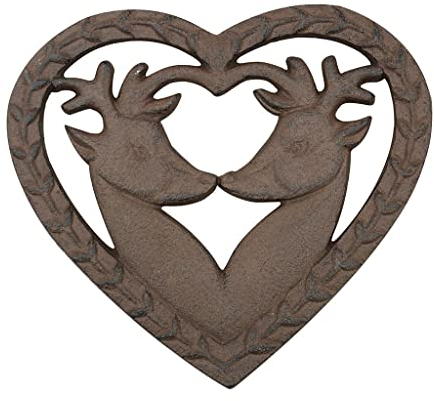 Cast Iron Trivet Love Heart Trivet Heat Resistant Pan Stand with Country Stag Design Wedding Anniversary Housewarming Kitchen Gift (AM68)