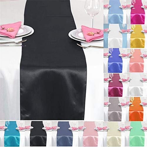 Time to Sparkle 10 Pack Satin Table Runners 12x108inch Chair Sashes Swags Wedding Party Table Decoration - Black