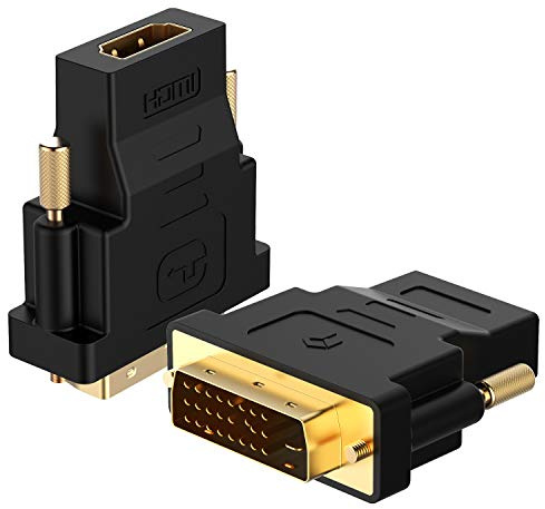 Rankie DVI to HDMI Adapter, 2-Pack Gold-Plated 1080P Male to Female Converter (Black)