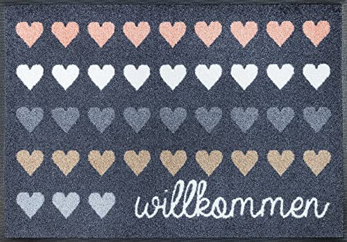 wash+dry Fußmatte, Willkommen Herzen 50x75cm, innen und außen, waschbar