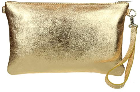 Girly Handbags Womens Genuine Italian Metallic Leather Clutch Bag Purse Wristlet Wallet Cell Phone Bag with Wrist Strap Ladies Handbag