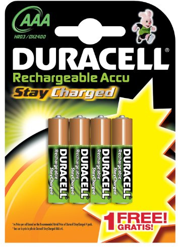 Duracell StayCharged Akku (AAA, HR03, 1,2 Volt, 800mAh) 4 Stück