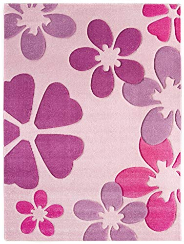 Luxor Living Spielteppich Flair Carving - Kinderteppich Mädchen mit Blumen Design - ideal als Spielteppich - Teppich Kinderzimmer Mädchen - pflegeleicht und strapazierfähig 120 x 170 cm