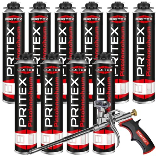 PRITEX Bauschaum Set, 10x 750ml Pistolenschaum inkl. Schaumpistole
