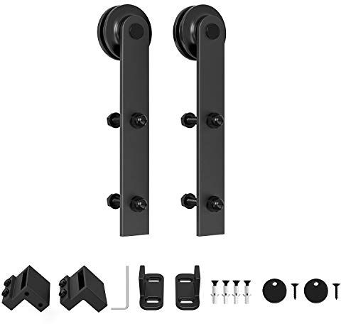 WINSOON Black Antique Roller Kit for Sliding Barn Door Hardware System, I Shape Design