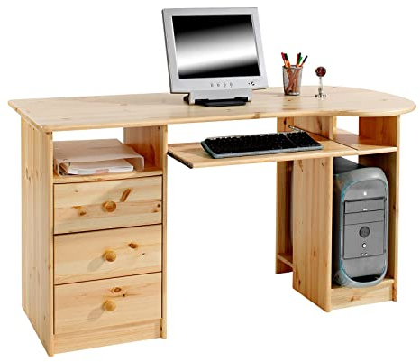 IDIMEX Schreibtisch BOB Computertisch PC-Schreibtisch, Kiefer massiv Natur lackiert mit Schubladen