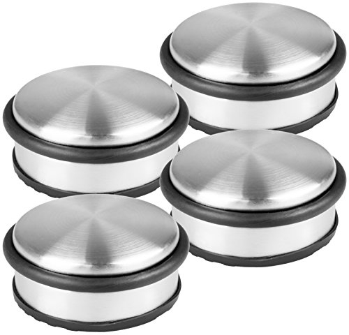 HRB Türstopper 4er Set, Edelstahl massiv - Schwerer Türstopper Boden 1,2 Kg/Stk., Door Stopper im modernen Design versehen mit Gummiring zum Schutz der Türen