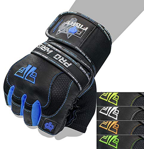 FOX-FIGHT Fitnesshandschuhe Trainingshandschuhe Kraftsport Damen Herren Leder Handschuhe Bodybuilding Sporthandschuhe mit Handgelenkbandage für Krafttraining Gewichtheben PRO Wrist