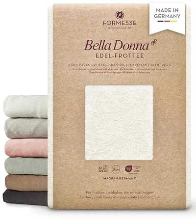 Bella Donna Edel-Frottee Exklusives Spannbettlaken: langlebig, kuschelig | FORMESSE Farbe Wollweiss; 140x190-160x220cm, bis 25cm; 68% Baumwoll-Kompaktgarn, 30% rec. Polyester, 2% Elastan, Aloe vera