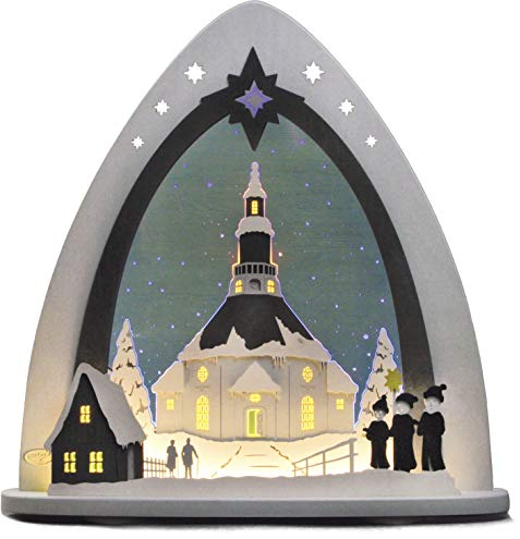 weigla - Punta luminosa a LED Chiesa di Seiffener - Monti Metalliferi originali - Arco in legno e acrilico - Arco luminoso natalizio - Uso interno