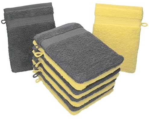 Betz 10 Stück Waschhandschuhe Premium 100% Baumwolle Waschlappen Set 16x21 cm Farbe gelb und anthrazit