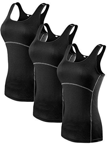 YR. Lover dam 3-pack torr passform kompression löpning yoga tank top t-shirt, XXL, 3-pack, svart