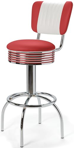 Bel Air Barstuhl 2-er Set Barhocker Gastronomie Hocker Bar Stuhl 50's Designerbarhocker Diner Hochstuhl (Red/White)