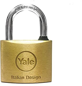 YALE Lucchetto standard in ottone Y1100050080X, larghezza corpo 50 mm, arco in acciaio carbonitrurato da 26 mm, con anello in gomma e doppio sistema di chiusura