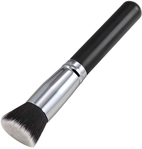 TRIXES Brocha Base Maquillaje - Pincel Facial Perfecto Para La Aplicación De Bases De Maquillaje Fluidas y Liquido Tradicionales - Negro - Asa de 5 Pulgadas