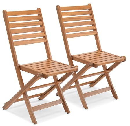 VonHaus Wooden Garden Chairs Set of 2 - Pair of Folding Outdoor Chairs for Patio - Weather Resistant Acacia Hardwood Foldable Dining Deck Seats with Teak Oil Coating - Cannes
