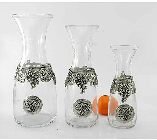 Carafe 1 l en verre soufflé et étain avec grappolis de raisin