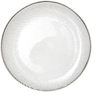 Excelsa Platinum Sottopiatto, Vetro, Trasparente/Bordo Argento, 33.5x33.5x2 cm