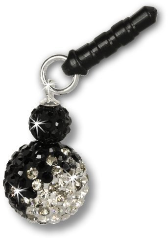 SilberDream Glitzer Kugel schwarz Handy Anhänger mit Zirkonia Kristallen 925 Sterling Silber GST002S