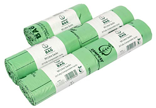 90L x 100 Compostable Compost Bag Food Waste Sacks - Commercial size - 90 Litre Food Waste Bin Liners - EN 13432 - with Composting Guide