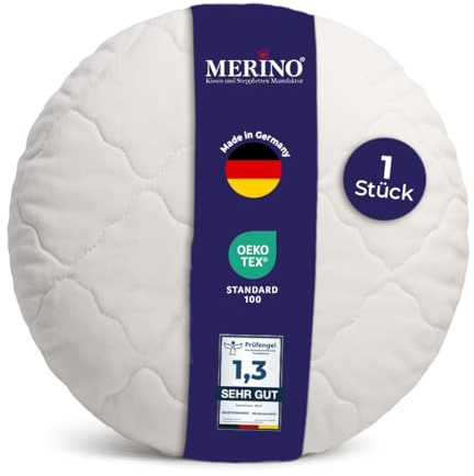 Merino BETTEN Premium Kissen rund 70cm – Weiches rundes Kopfkissen für erholsamen Schlaf – Bequemes Pillow als Bett & Couch-Kissen verwendbar – Rundkissen mit Kissenfüllung – Made in Germany