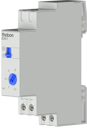 Theben 0070002 ELPA 7 minuterie électrique d'éclairage d'escalier I Minuterie d'escalier I Rail Chapeau I Rail DIN I Détection Automatique 3 ou 4 Fils I 230 V I 600 W LED