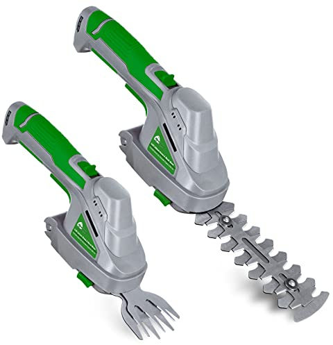 Gracious Gardens 2 IN 1 3.6V Cordless Hedge Trimmer Shear Built in Lithium Ion Battery, Hand Held Hedge Trimmer Cordless Hedge Cutter, with 2 Switchable Blades for Shrub, Garden, Grass and Pruning