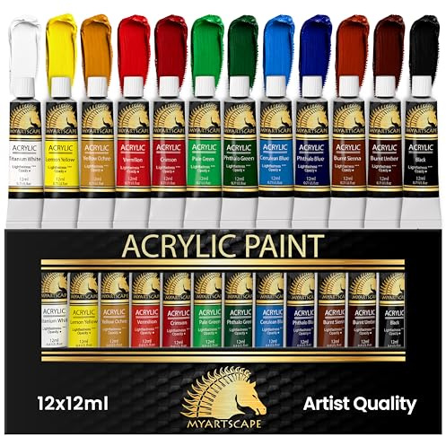Myartscape Acrylic Paint Set - 12 x 12ml Tubes - Lightfast - Heavy Body - Great Tinting Strength - Professional Grade – Artist Quality Painting Supplies - Premium Paints