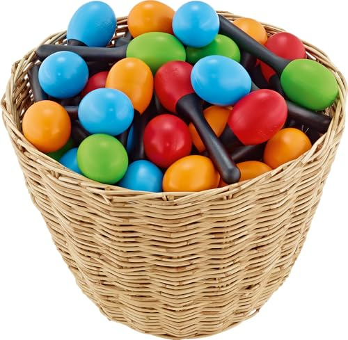 Nino Percussion ABS Maracas Set, Mehrfarbig (VE48-NINO569) | Musikinstrument für Kinder ab 3 Jahren, 48-teilig, Inklusive Rattan Korb, Kunststoff