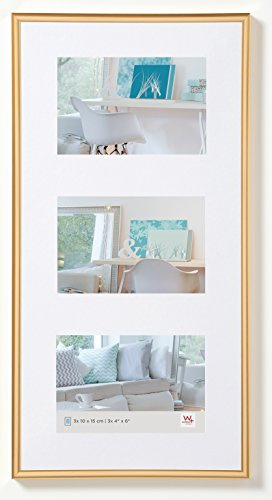 walther design Cadre Photo Or 3X 10x15 cm Galerie avec Passe-Partout, New Lifestyle Cadre Plastique KV315G