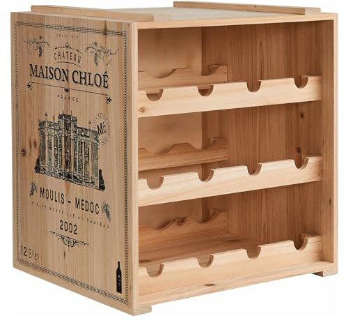 BUTLERS Weinregal 36x32 cm Tannenholz - VINOTHEK | Farbe Braun - massive Struktur aus Tanne - stapelbares Ordnungssystem für 12 Flaschen - Weinkiste für Keller & Speisekammer