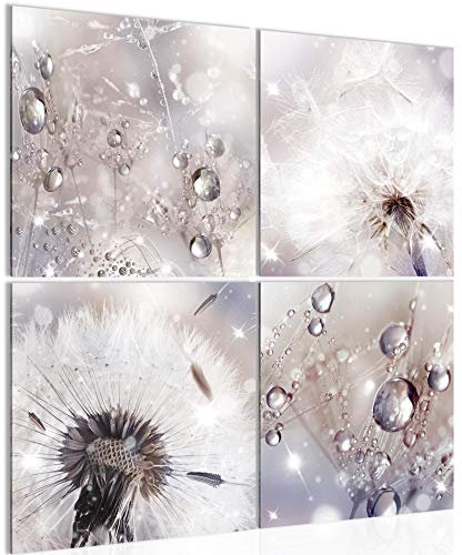 Runa Art - Bilder Pusteblume Wandbild auf Vlies Leinwand Wohnzimmer Schlafzimmer 4 Teilig 80 x 80 cm Modern 009843c