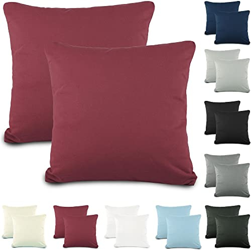 CelinaTex Active Dekokissen Bezug Doppelpack Set 40x40 Bordeaux rot Baumwolle Jersey Sofakissen Kissenhülle 5001517
