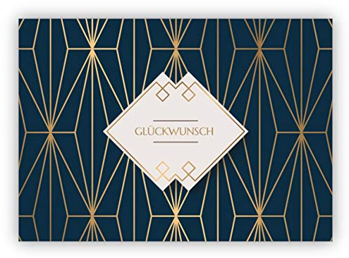 Geburtstagskarten Set 5 Stück: Edle Art Deco Glückwunschkarte mit Gold Optik in blau zum Geburtstag, Examen, Jubiläum Hochzeit: Glückwunsch