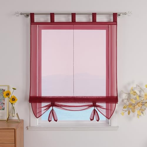 ESLIR Raffrollo mit Schlaufen Gardinen Küche Raffgardinen Beere 80x155cm | Transparent, Schlaufenrollo, Vorhänge Modern, Voile, 1 Stück, Fenster Rollos für Innen, für Küche Wohnzimmer, Bändchenrollo