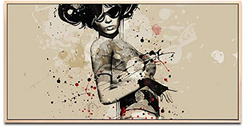 Frau an einer Wand ca. 130x70cm Wandbild inklusive Schattenfugenrahmen naturfarbend - Panorama Leinwand Bild XXL Format Wandbilder Wohnzimmer Wohnung Deko Kunstdrucke