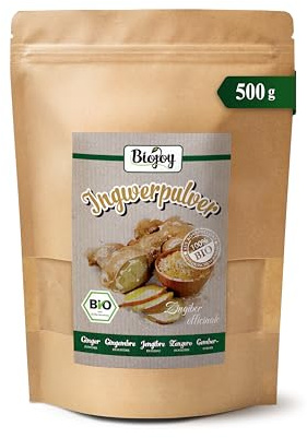 Biojoy Zenzero BIO in polvere, radice di zenzero finemente macinata, 500 g | Dall’India, non trattato, Zingiber officinale L.